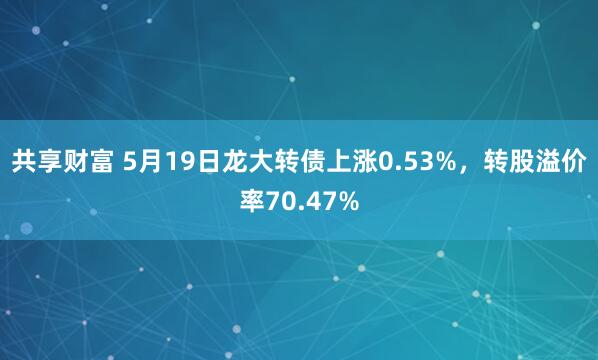 共享财富 5月19日龙大转债上涨0.53%，转股溢价率70.47%